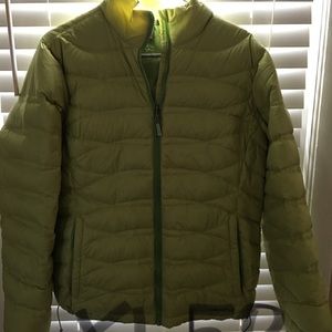 Eddie Bauer puff coat, olive colored, down feather